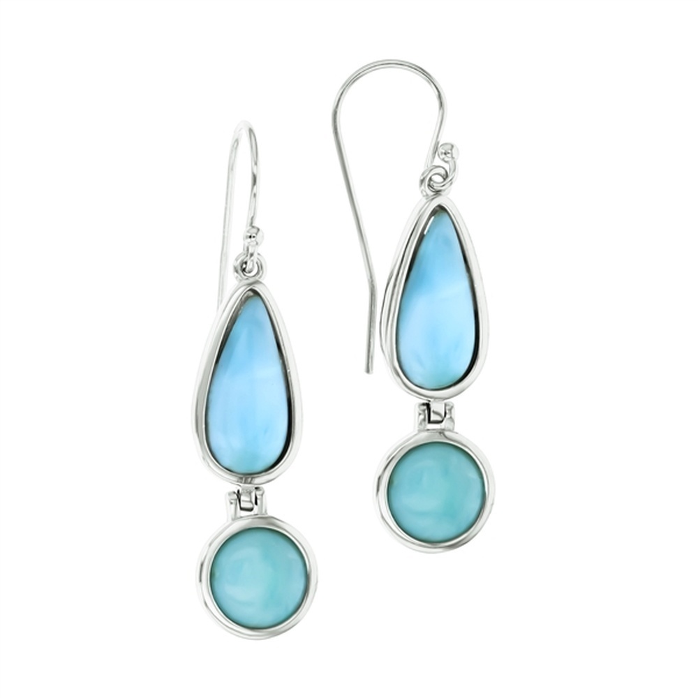 925 Sterling Silver Larimar Teardrop and Circle Drop Earrings French Wire